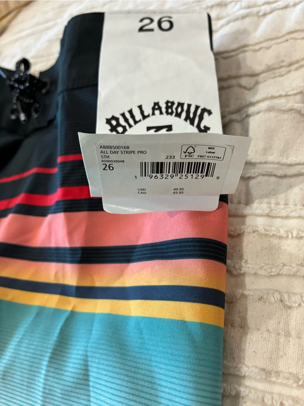 NWT Billabong Men’s Black Multi Stripe Bathing Suit - 26